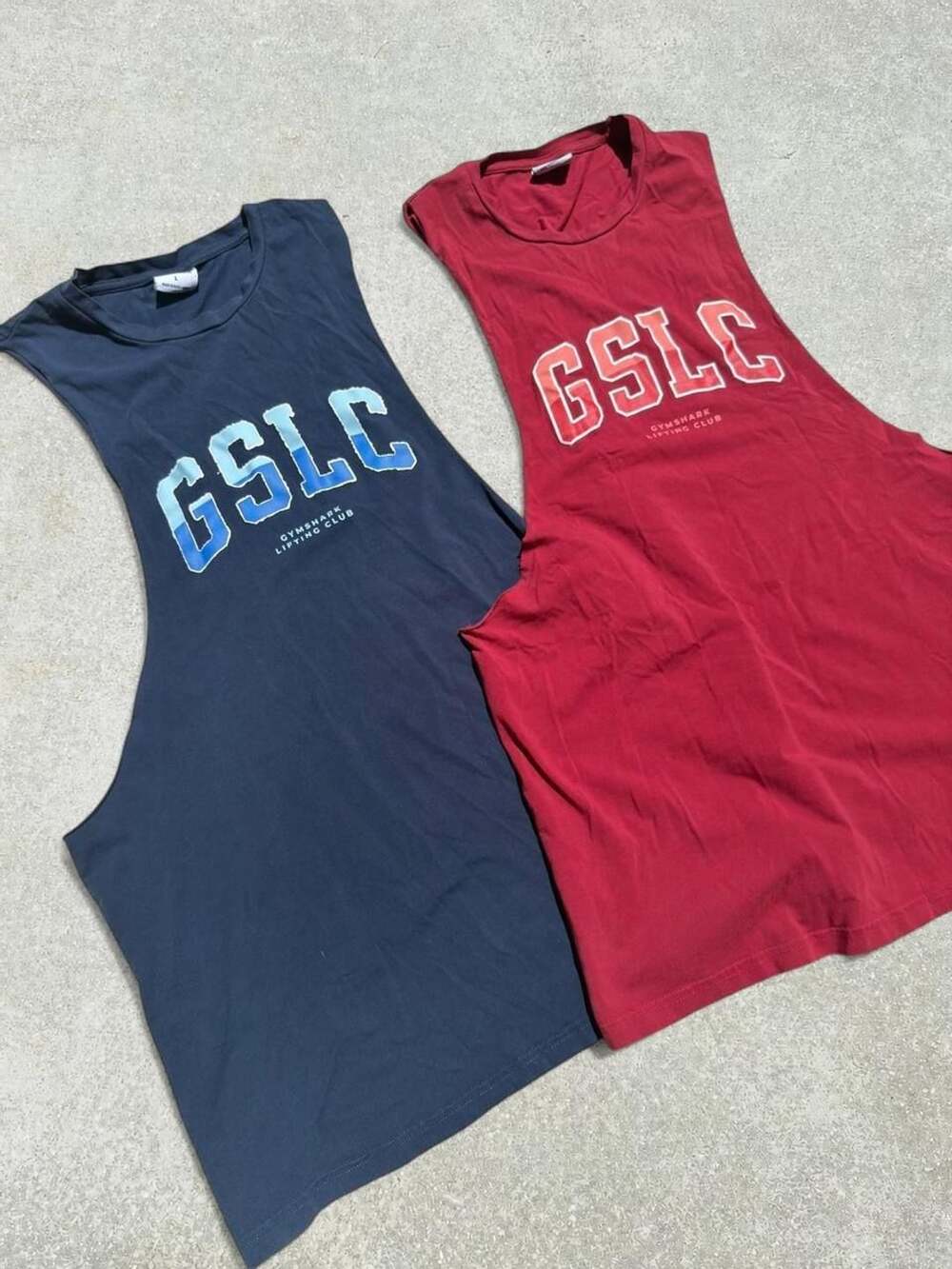 Gymshark GSLC Cut Off Tank Top Navy Blue and Red Lot of 2